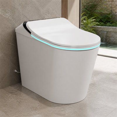 Toilette Smart Bidet avec couvercle à ouverture automatique, pare-bulles, prélavage, siège antibactérien chauffant, eau chaude instantanée, séchoir à air chaud, chasse automatique, lumière ambiante à DEL et télécommande