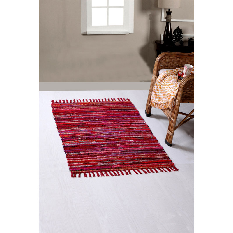 Marone Striped Cotton Hand Woven Area Rug, Rectangle 60 x 90cm