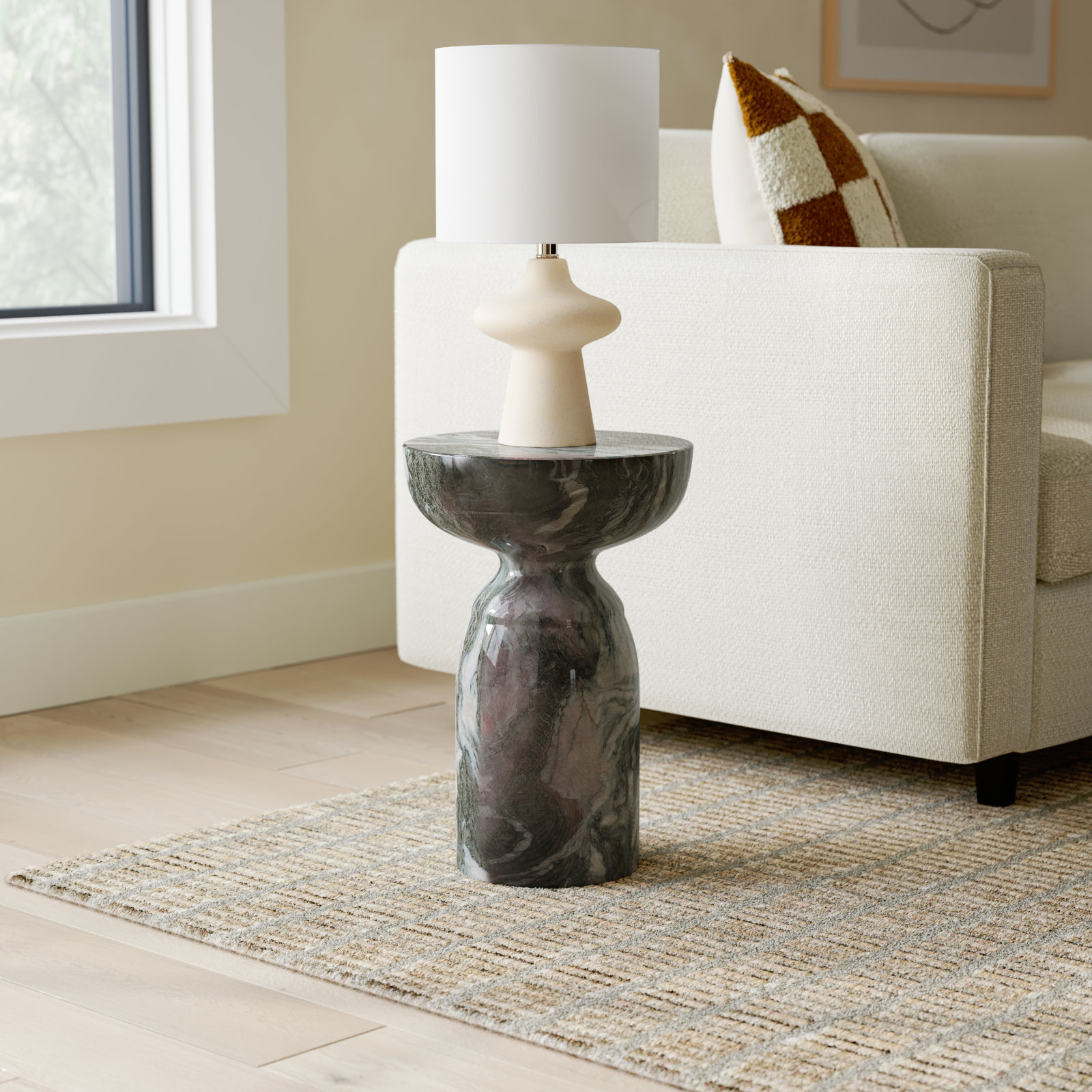 Macey End Table, Gray/Blush Marble