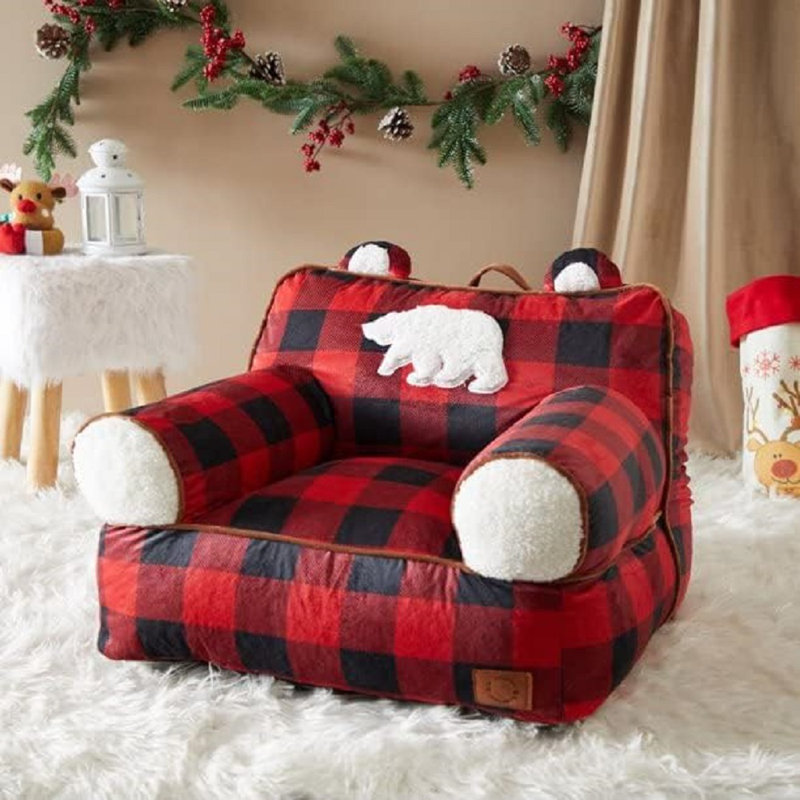 Red And Black Buffalo Check Sherpa Plush Bean Bag Chair