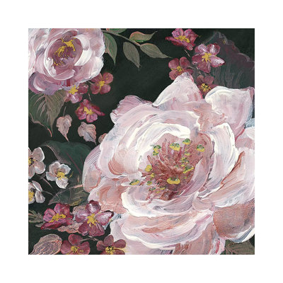 «Romantic Moody Florals on Black III» par Tre Sorelle Studios - peinture sur toile tendue