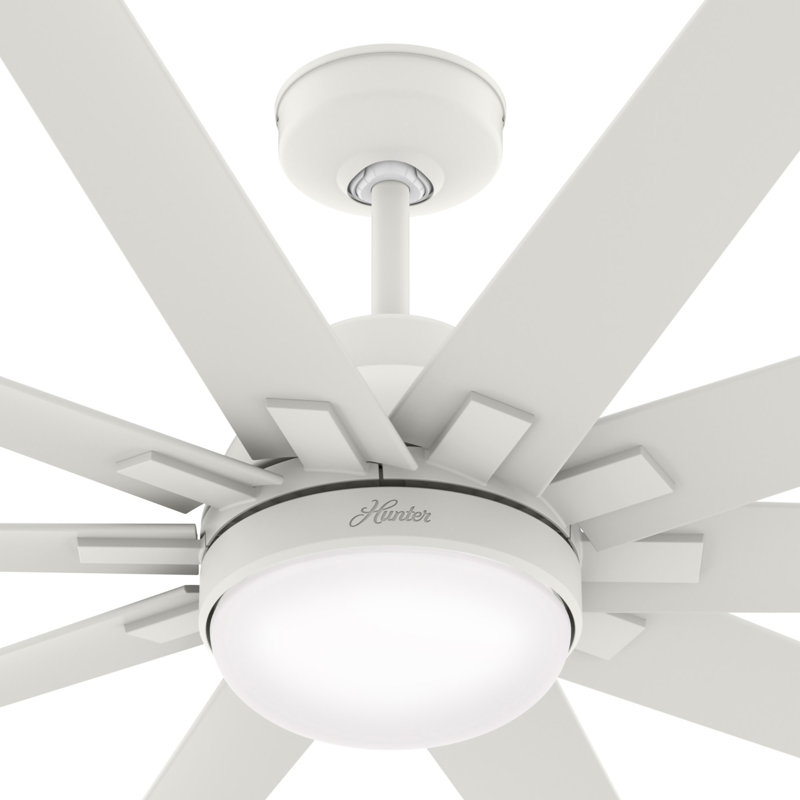 60" Overton 10 - Blade Outdoor Standard Ceiling Fan with Wall Control and Light Kit Included, Fresh White