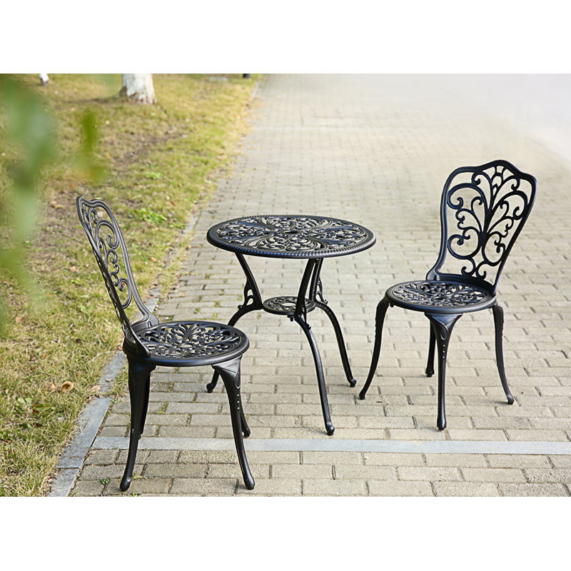 3-Piece Outdoor Rust-Resistant Cast Aluminum Patio Bistro Set, Black