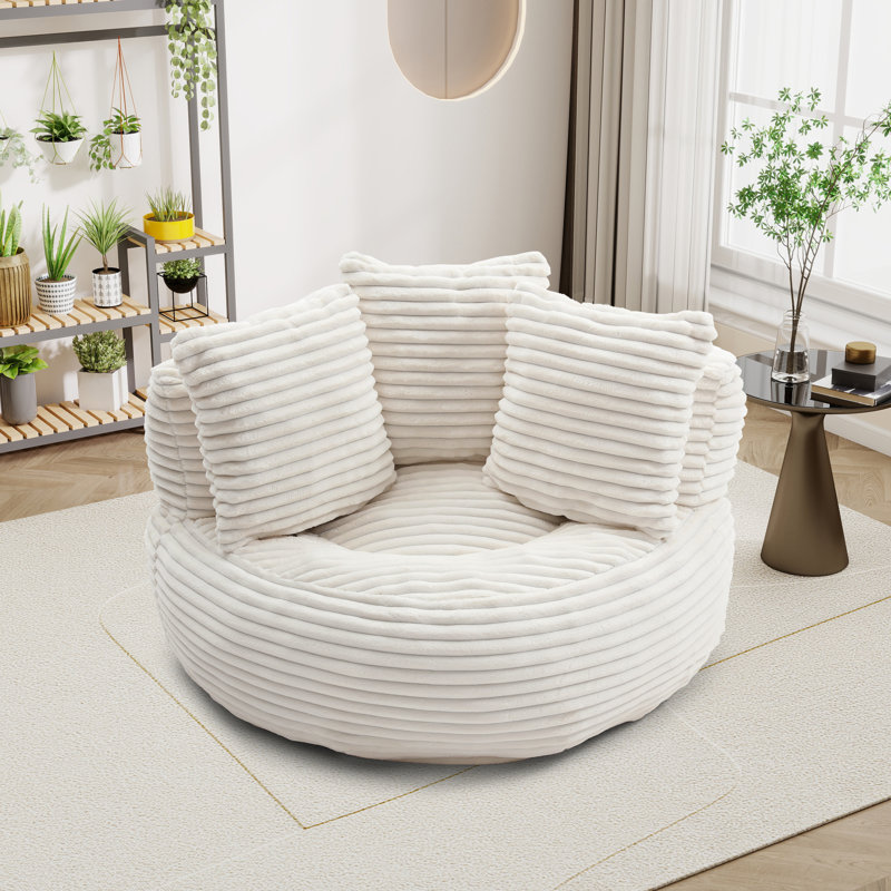 Fauteuil à billes moderne, canapé paresseux rembourré avec coussins et poignée, Beige