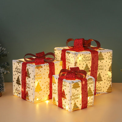 Christmas Glows Gift Box Folding Christmas Lantern String 8 Lighting Modes Glows Christmas Gift Box 3pcs