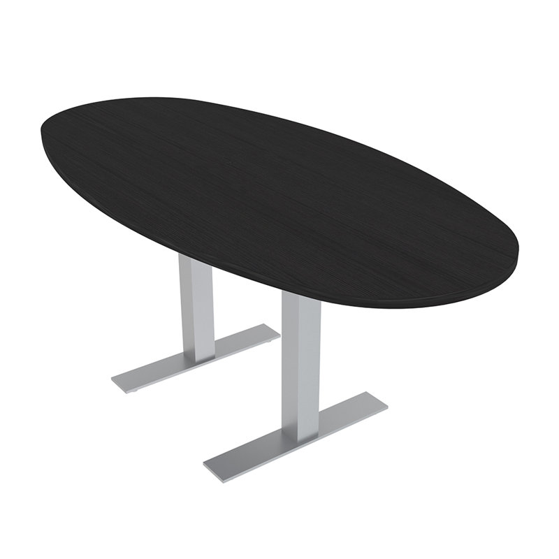 Table de conférence bateau ovale avec bases en T en métal, H 29 po x L 69,5 po x l 33,5 po, Cyprès noir