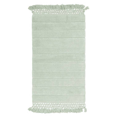 Mint Green Boho Runner Rug with Tassels Long Light Green Bath Mat