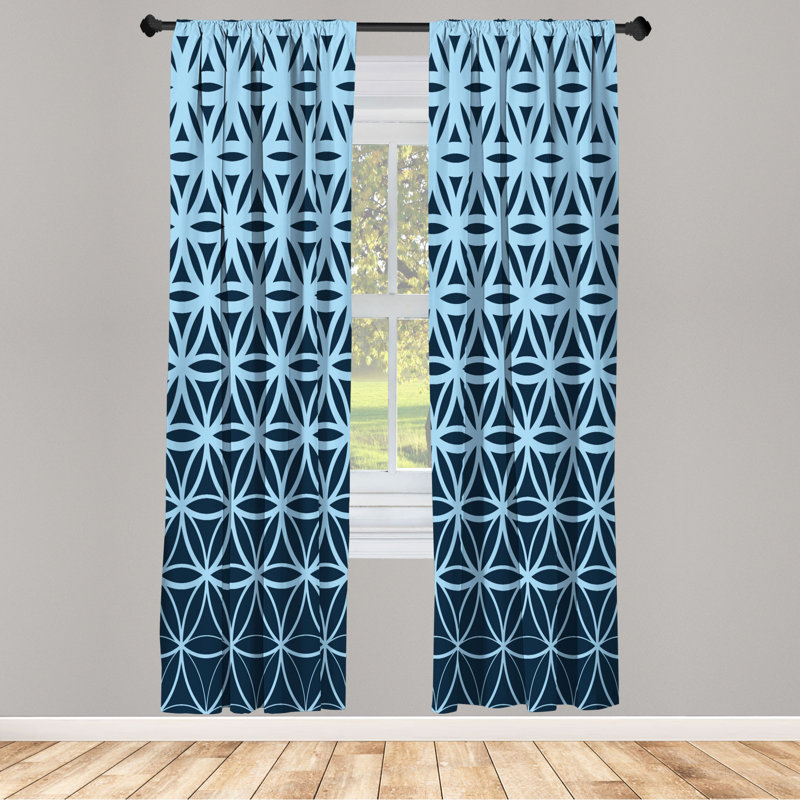 Microfiber Floral Semi-Sheer Rod Pocket Curtain Panels, 28" W x 63" L, Turquoise/Black