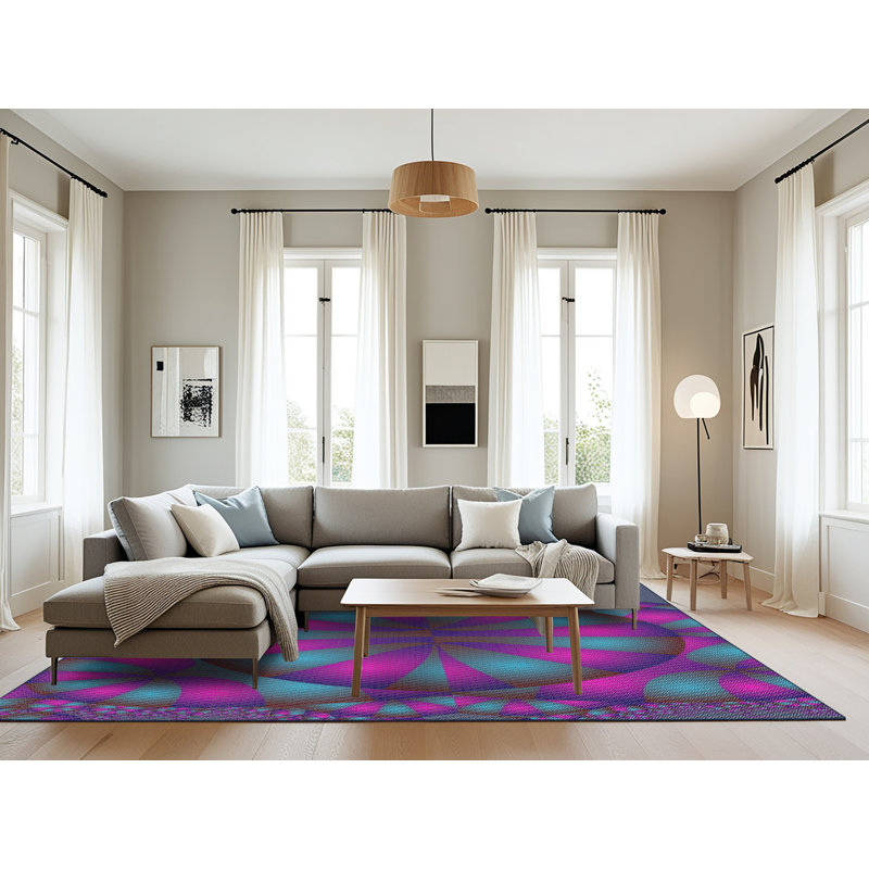 Tapis bleu rose/aqua tissée à la machine, Rectangle 8 pi x 10 pi