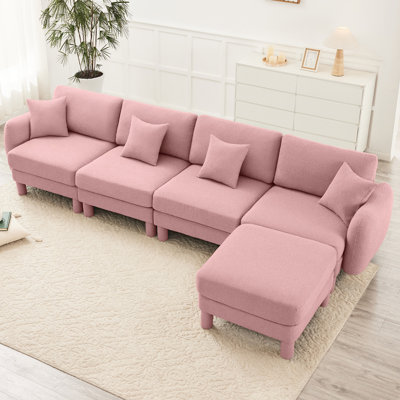 Canapé modulaire convertible en L 4 places avec tissu bouclé, en forme de coquillage et amovible. Les pieds cylindriques de conception moderne offrent un confort, une durabilité, un tissu et des pieds. Coussins moelleux pour vous détendre à la maison