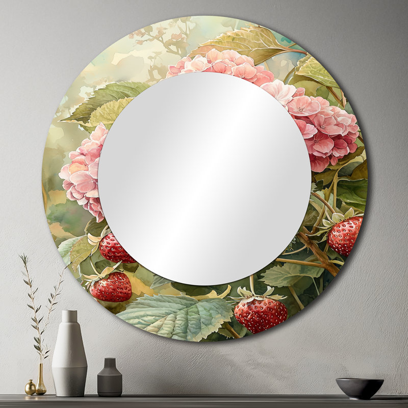 Hydrangeas in the Strawberry Patch - décoration murale miroir floral - imprimé sur métal, 36 po x 36 po