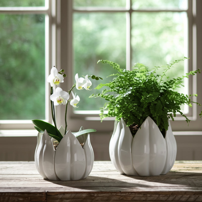 Sagebrook Home 2-Pieces Petal Planters, White, White, 7" H x 8" W x 8" D