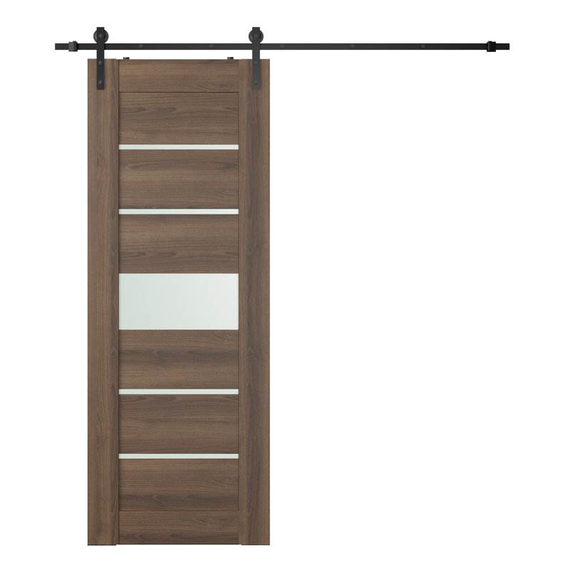 Porte de grange Avon à panneaux en bois manufacturé avec quincaillerie d'installation, 17,75 po x 95,24 po, Noyer