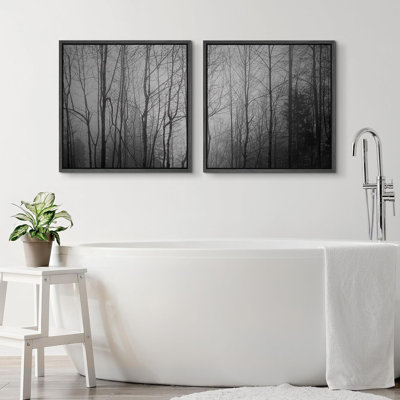Bois sombre silencieux la nuit, arbre monochrome, forêt, nature, illustrations, art moderne, image minimale