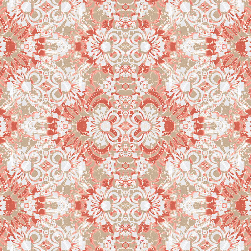 Carmen | Double rouleau de papier peint abstrait floral, Rose / rouge / blanc / beige
