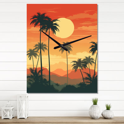 Soleil couchant sur un palmier Illustration rétro III - Horloge murale pré