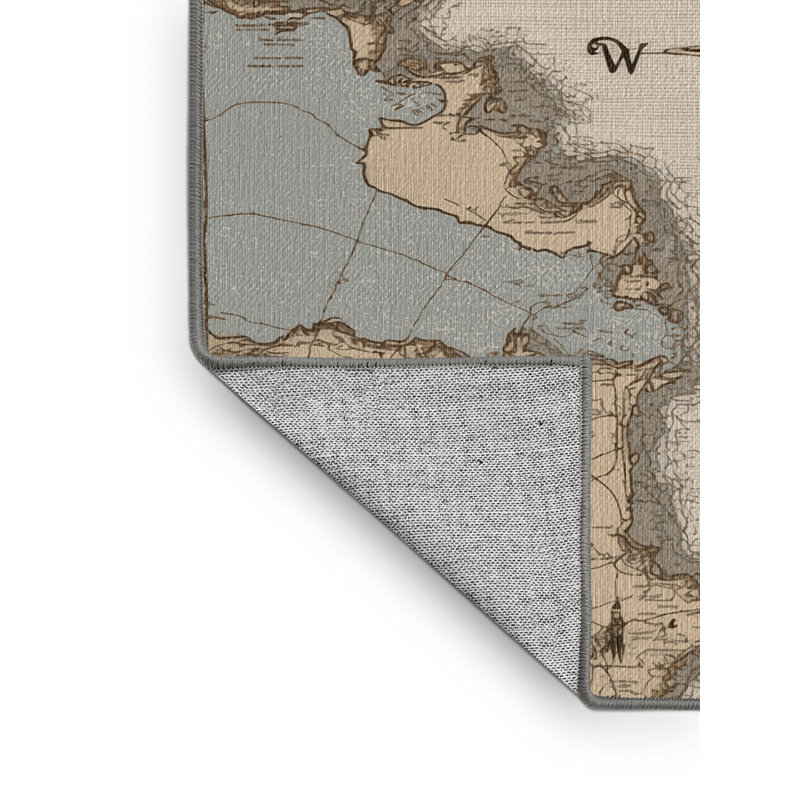 Washable Nautical Map Plus Coastal Area Rug, Runner 2' x 4'