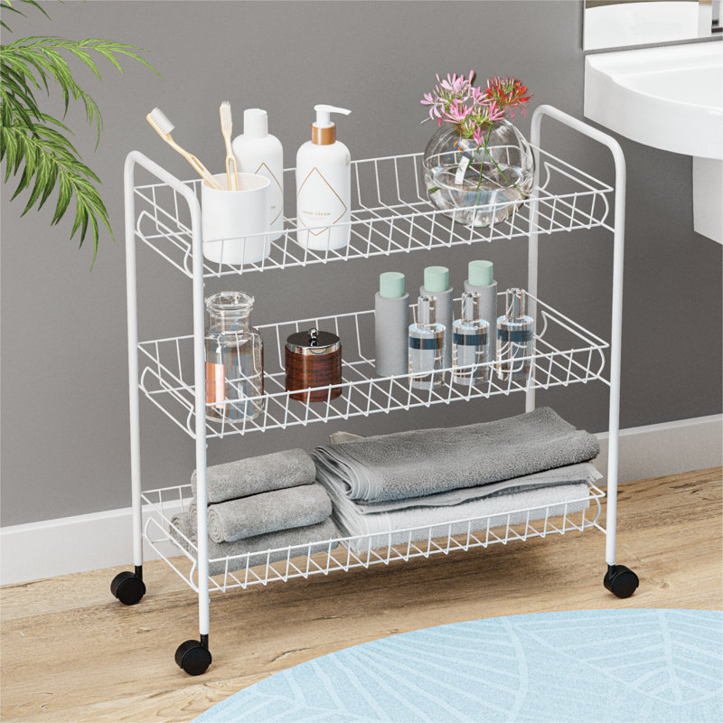 White Metal 3-Tier Rolling Utility Cart with Handle