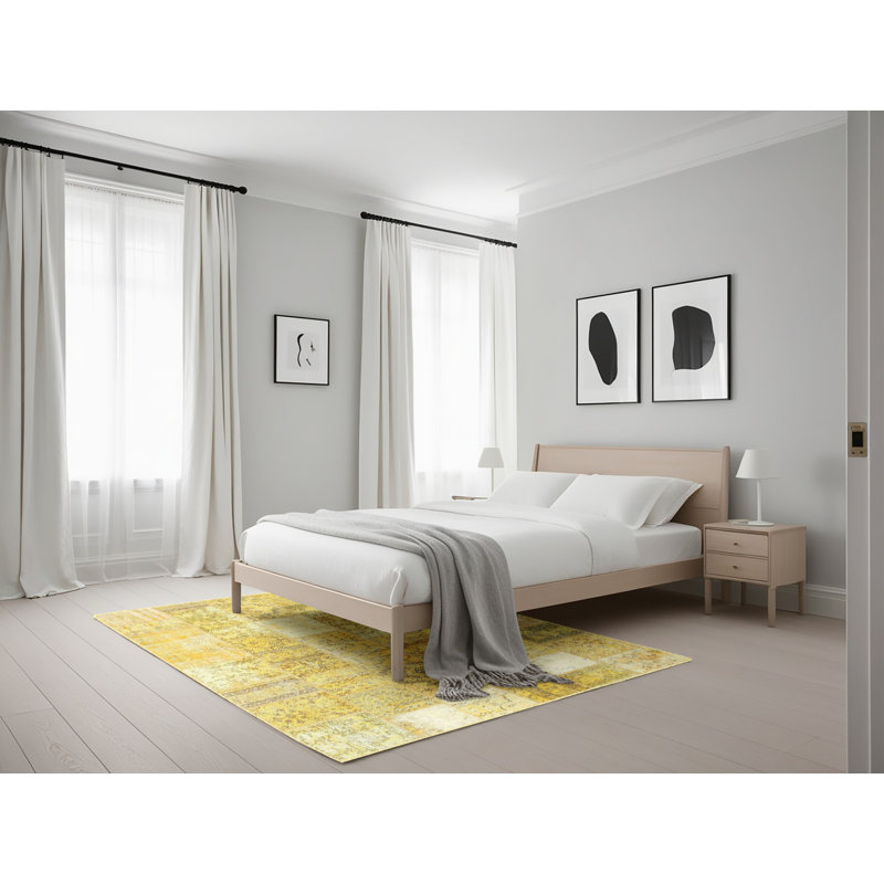 Tapis jaune/gris contemporain, Rectangle 5 pi x 7 pi