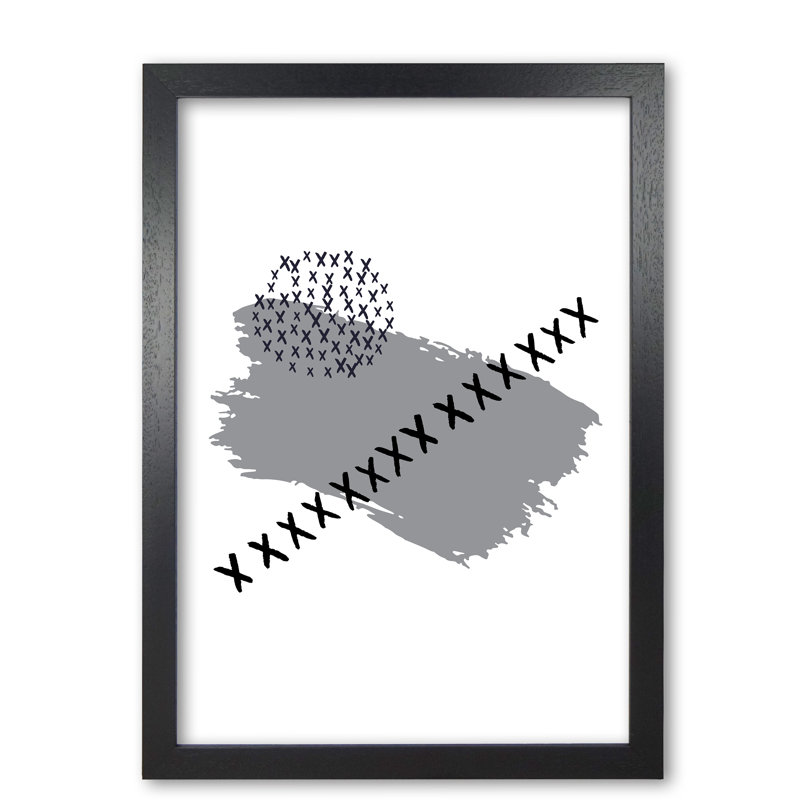 Grey X Paint Brush Abstract - Single Picture Frame Print, Black Grain Frame, 60 cm H x 42 cm W x 5 cm D
