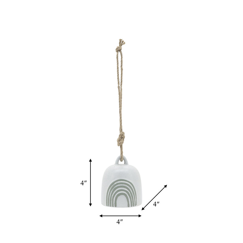 Stoneware Ceramic Windchime Bell with Textured Detail and Jute Hanger - Handcrafted Hanging Accent for Porch or Garden Decor - Single Decorative Ceramic Bell for Breezy Tones and Artful Style.