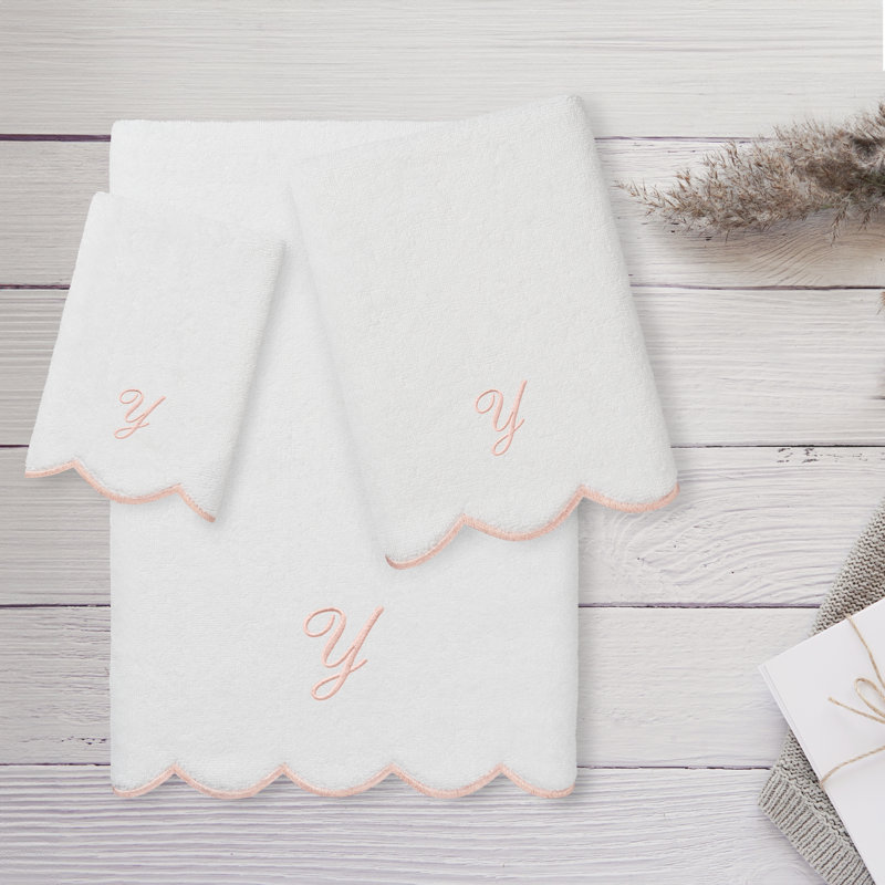  Ensemble de serviettes personnalisées 100% coton ADORNIA, Y, Blanc / Rose, Ensemble 3 serviettes de bain