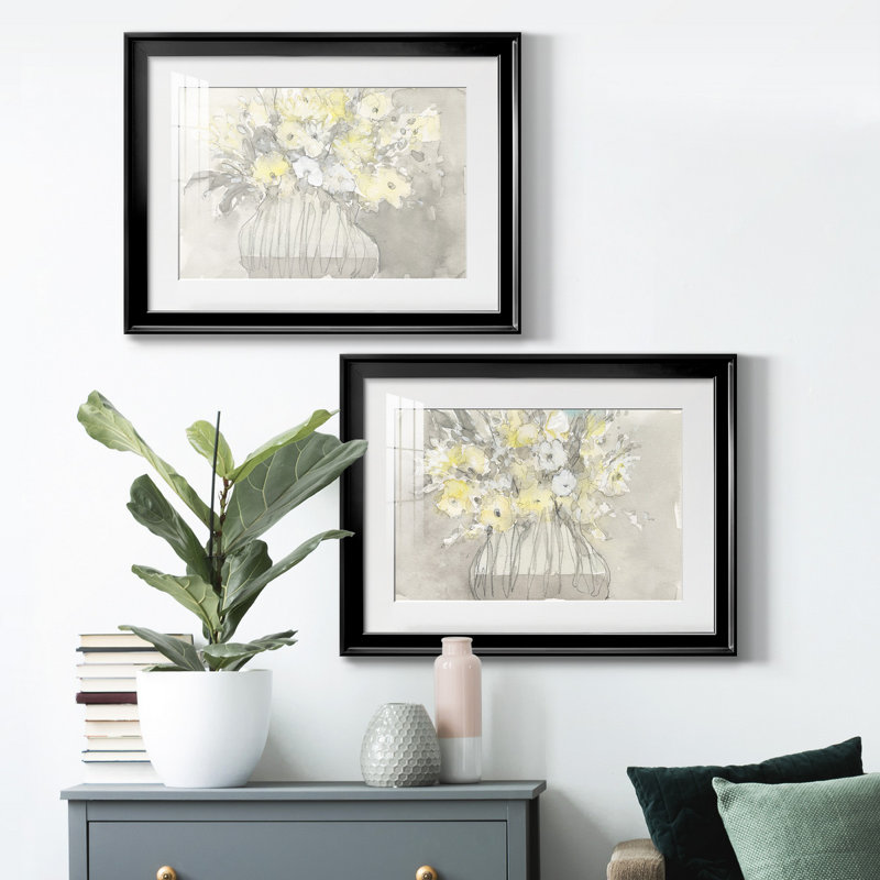 «Vintage Blossoms I», ensemble de 2 reproductions de cadres photo, Cadre noir, H 24,5 po x l 37 po x P 1 po