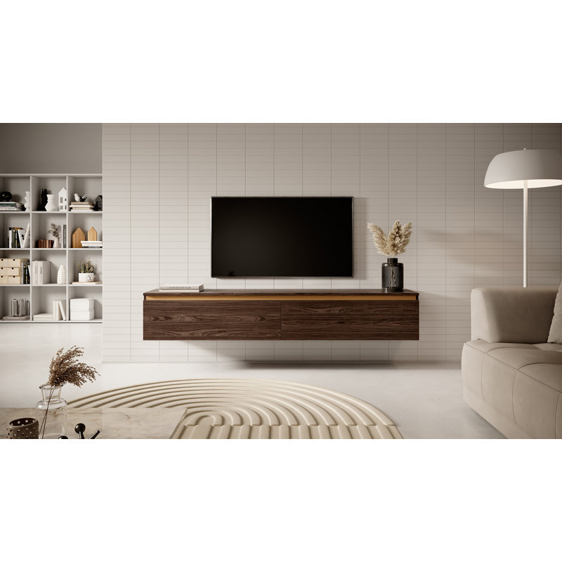 Ashauna TV Stand, 30cm H x 140cm L x 31.6cm W, Walnut/Gold