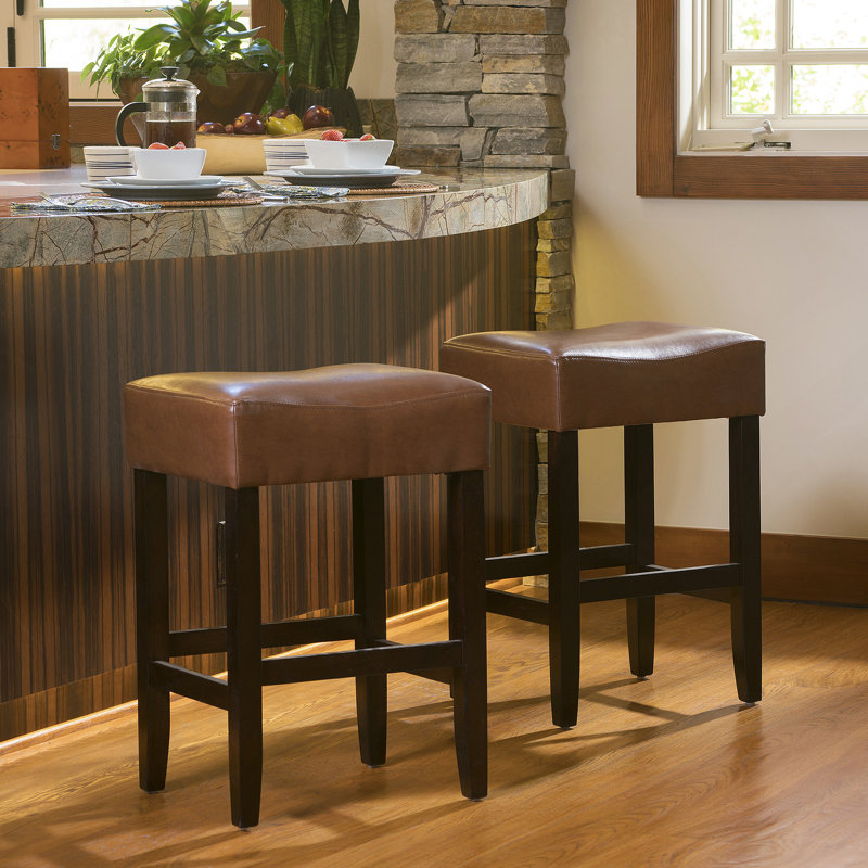 Tabouret de comptoir sans dossier, Similicuir brun cognac