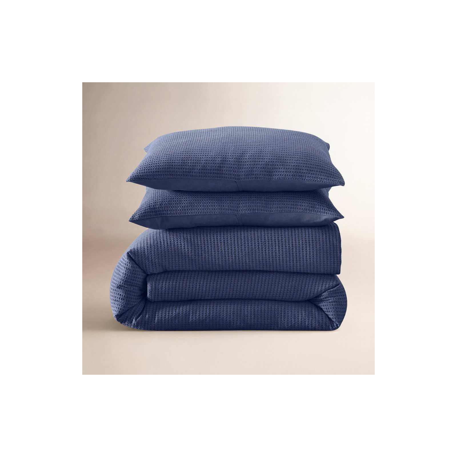 Felix Cotton Waffle Duvet Set, King / Cal King Duvet Cover + 2 King Pillowcases, Midnight Navy