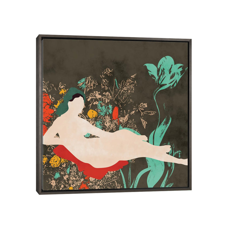 «Woman in Garden» par Ana Rut Bré - impression d'art graphique, H 26 po x l 26 po x P 1,5 po, Toile avec cadre gris