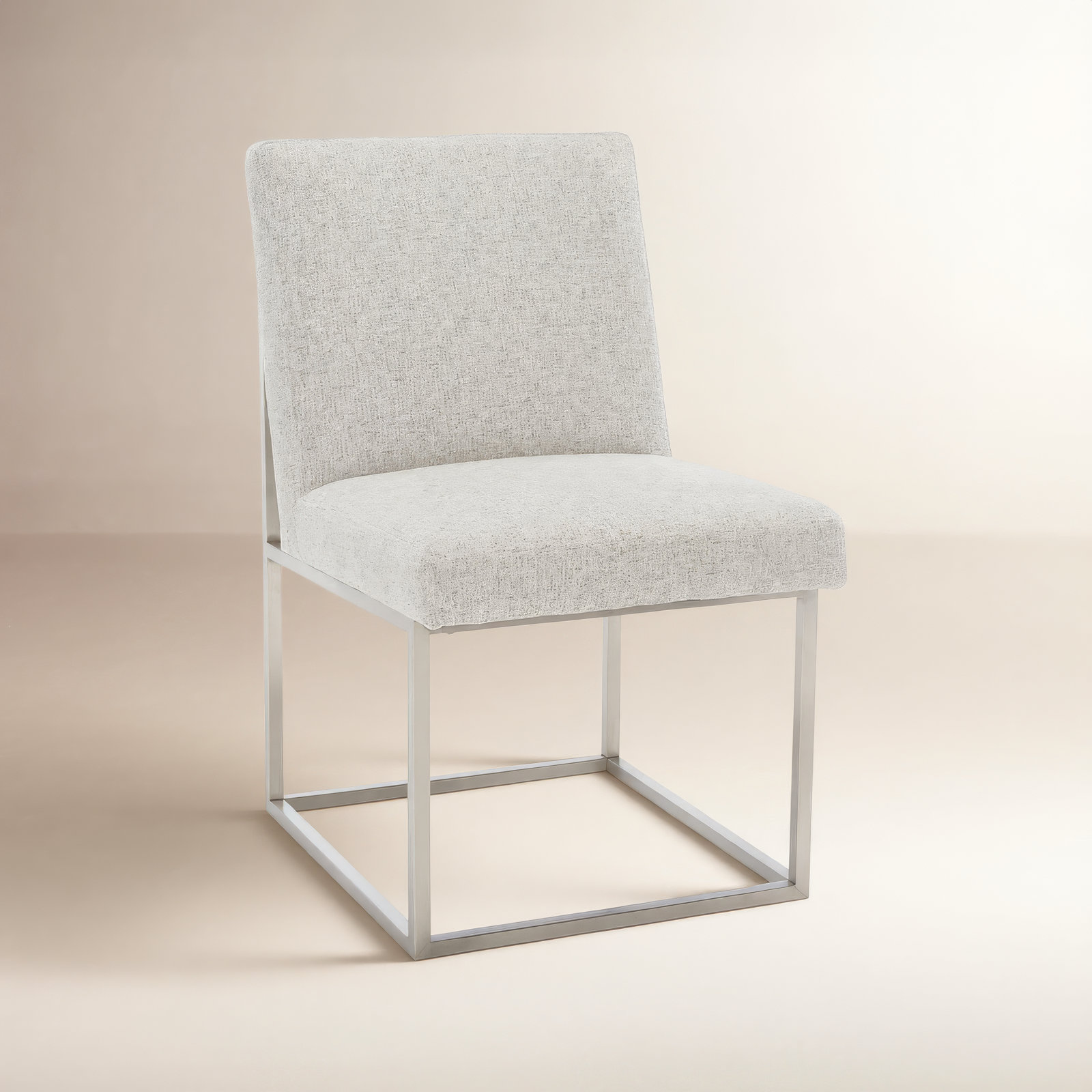 Athens Upholstered Stainless Steel Side Chair, Silver, Grey Chenille