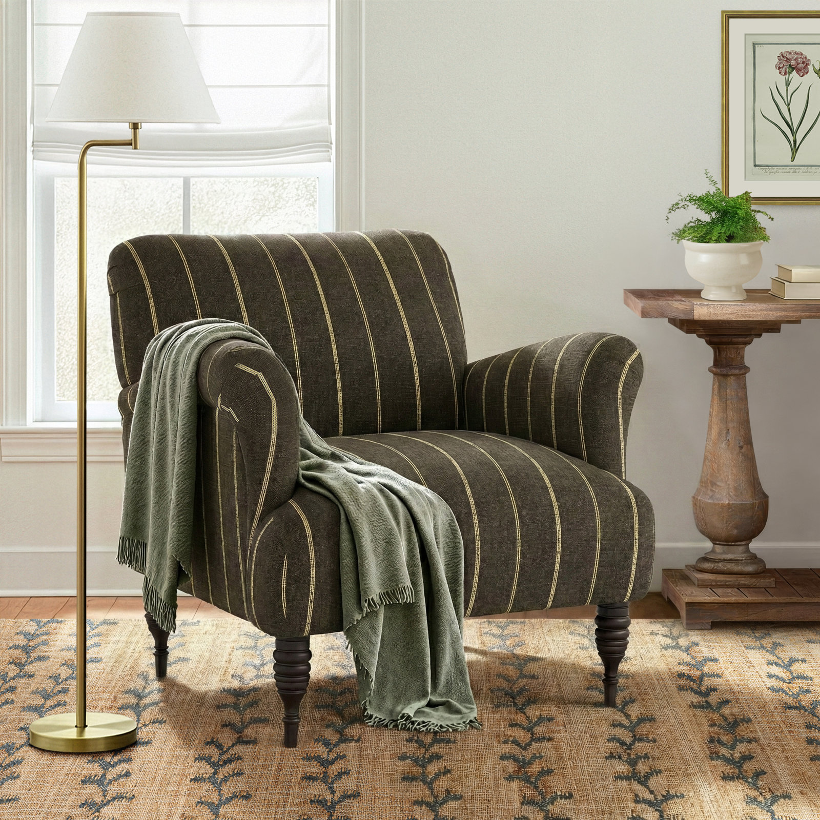 Allura Armchair, Fritz Peppercorn Stripe
