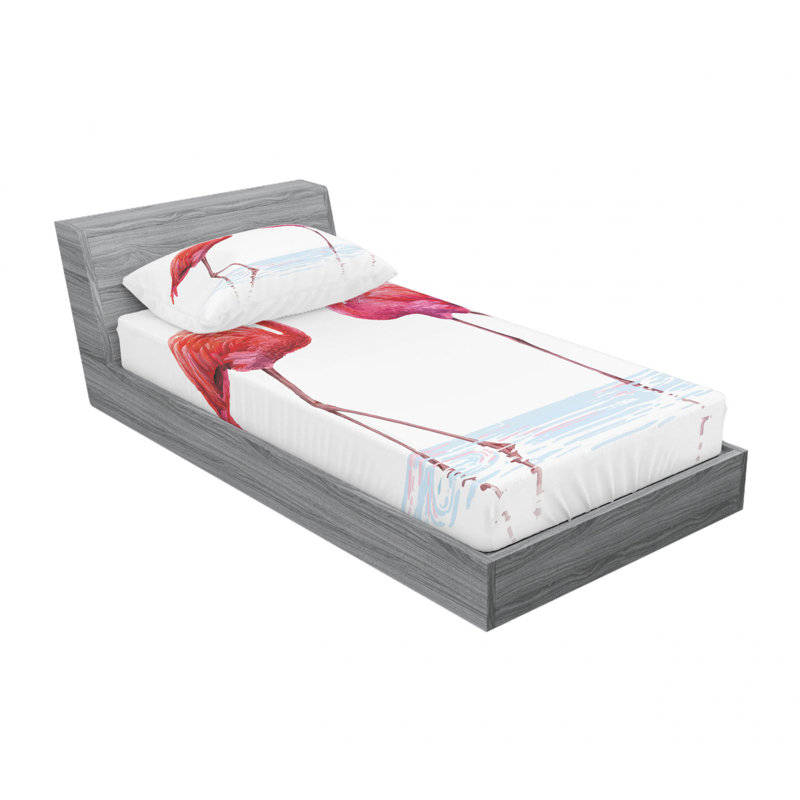 Ensemble de draps flamants roses sur bord de mer, Ensemble de draps pour lit simple TG avec drap-hou