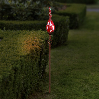 Piquet de jardin flamme en verre soufflé à la main et perlé Exhart