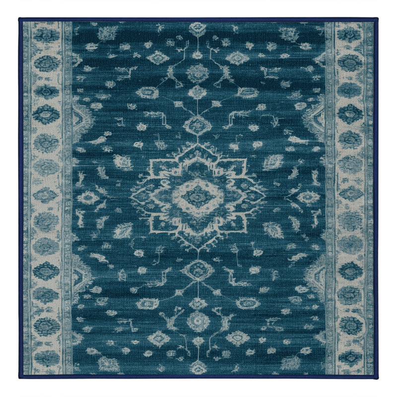 Tapis bleu lavé à la machine, Carré 5 pi