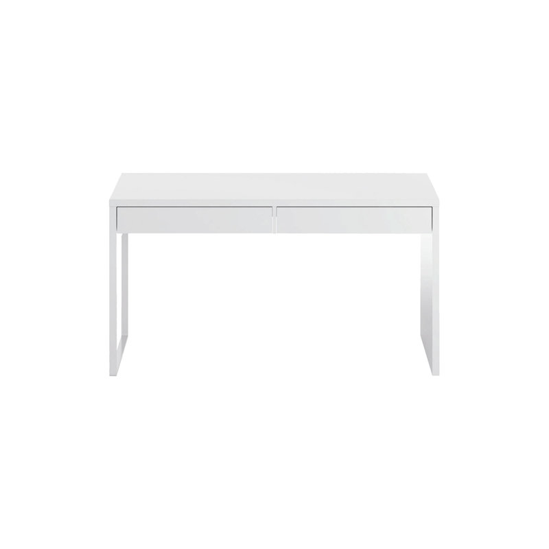 Desk Houston, Reversible Office Desk, Pc Holder Study Table With 2 Drawers, 138X50H75 Cm, Glossy White