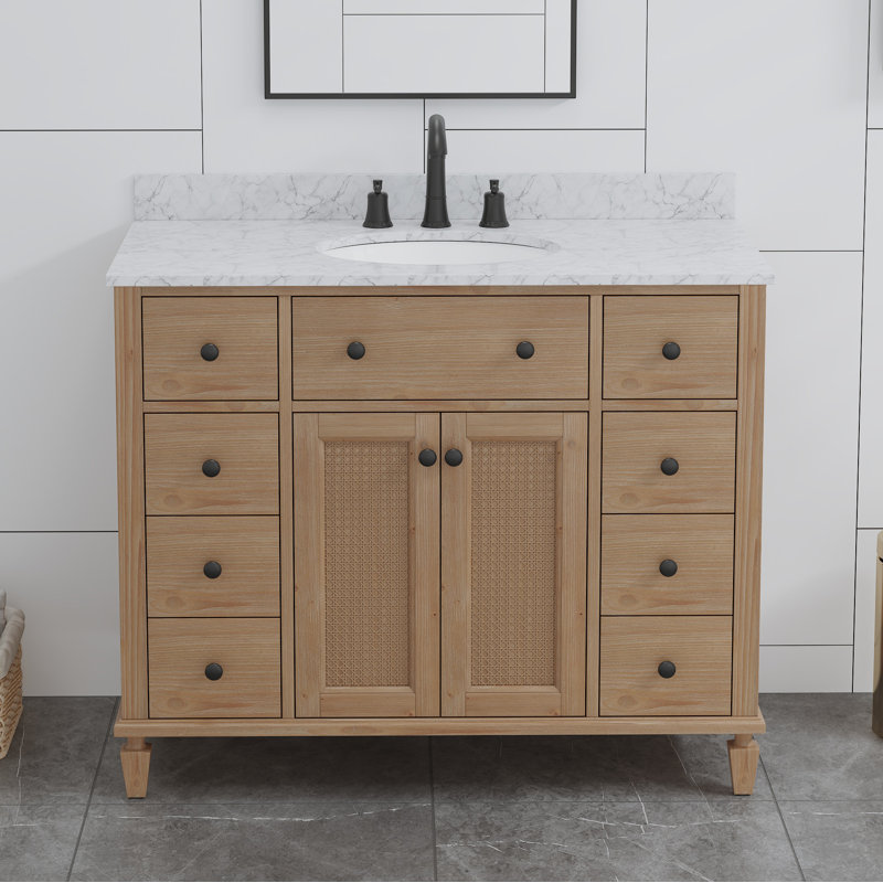 Meuble-lavabo simple 42 po avec lavabo encastré blanc Maxbano Farmhouse