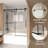 Frameless Sliding Bathtub Door, 56-60" X 66" H, 5/16" Clear Tempered Glass, Stainless Steel, Matte Black Finish-122279809