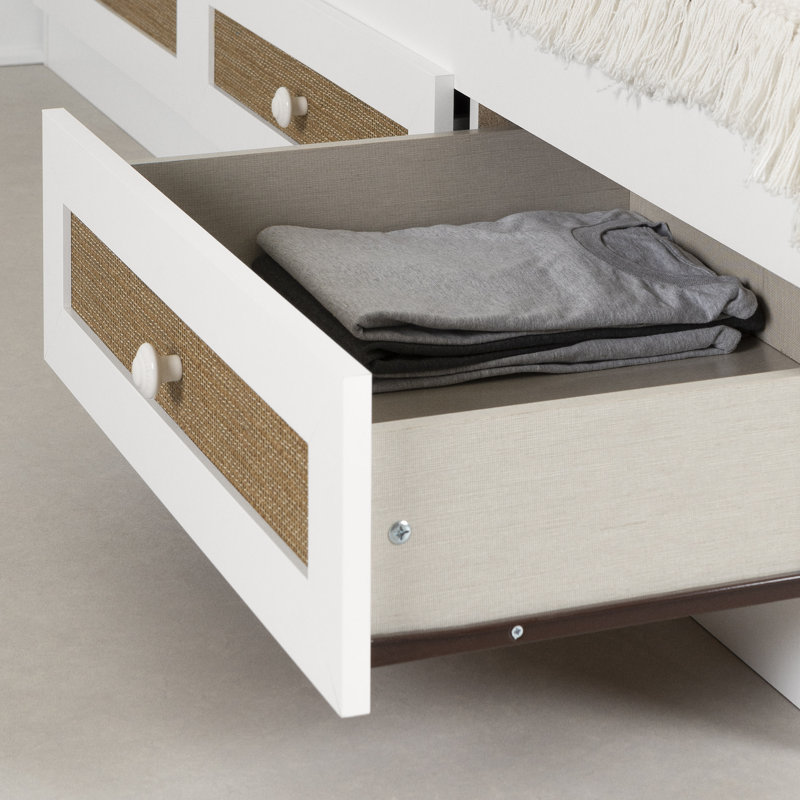 Bloom Storage Bed with 3 Drawers White and Faux Printed Rattan, Full