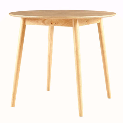 Table de salle à manger ronde Mid-Century moderne de 35,43 pouces avec plateau de table en placage de bois de chêne et panneaux en bois massif pour la salle à manger, le salon et la cuisine