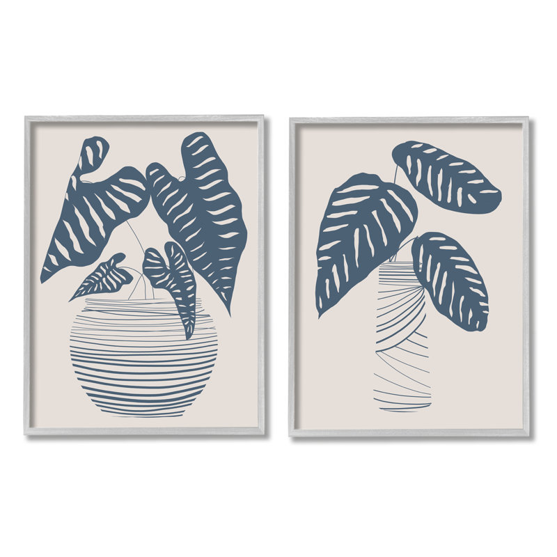 "Neat Pots Plant Leaves Minimal Striped Vases" par Daniela Santiago - ensemble de 2 impressions sur toile