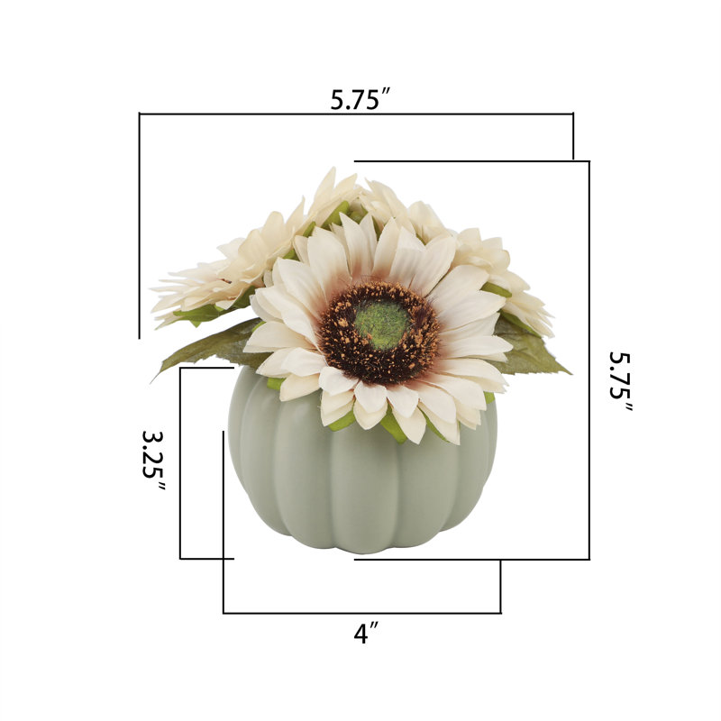 Arrangement floral tournesol en pot, Crème, Sauge