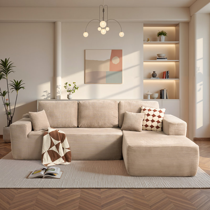 Sabit Boneless 2 - Piece Free Combination Sectional-No Assembly Required Compression Sofa, Right Hand Facing, Tan Corduroy