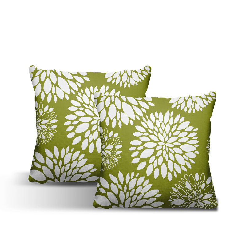 Floral Outdoor Reversible Throw Pillow, 17W" x 17H", Chartreuse