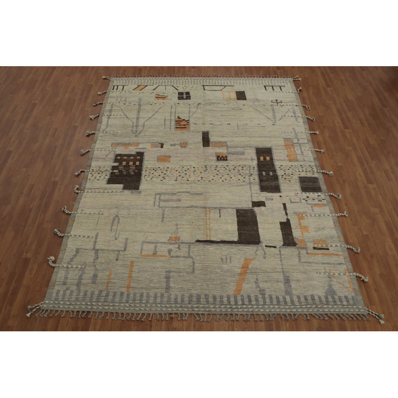 Tapis marocain abstrait 9 x 12 avec des tons terreux et des motifs subtils
