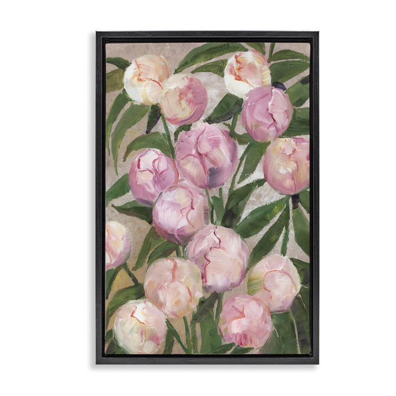 Cadre flottant Valony Painterly Pe pivoines, design par 1x, Cadre flottant noir de jais, H 25 po x l 17 po