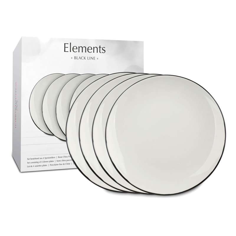 27cm Bone China Dinner Plate, White / Black