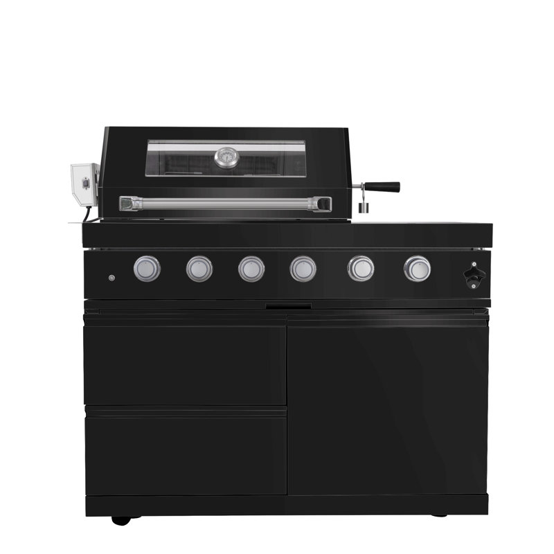Îlots de cuisine d'extérieur en acier inoxydable à quatre brûleurs, Black