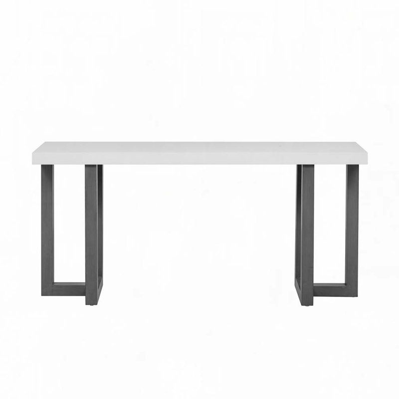 Modern Console Table With Geometric Design And Wood Legs, White